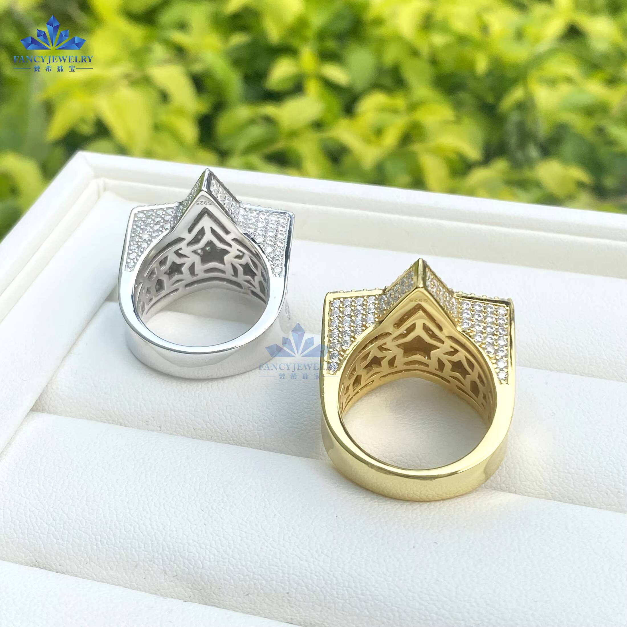 Hot Selling Hiphop Jewelry Fine 925 Sterling Silver VVS Moissanite Diamond Iced Out Star Ring for Men Women