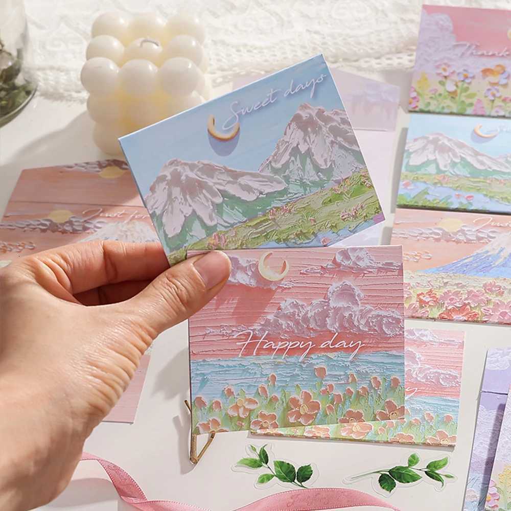 6pcs/set of oil painting style cards Thank you card Folding card Blessing message card Gift card Art painting postcard H251210