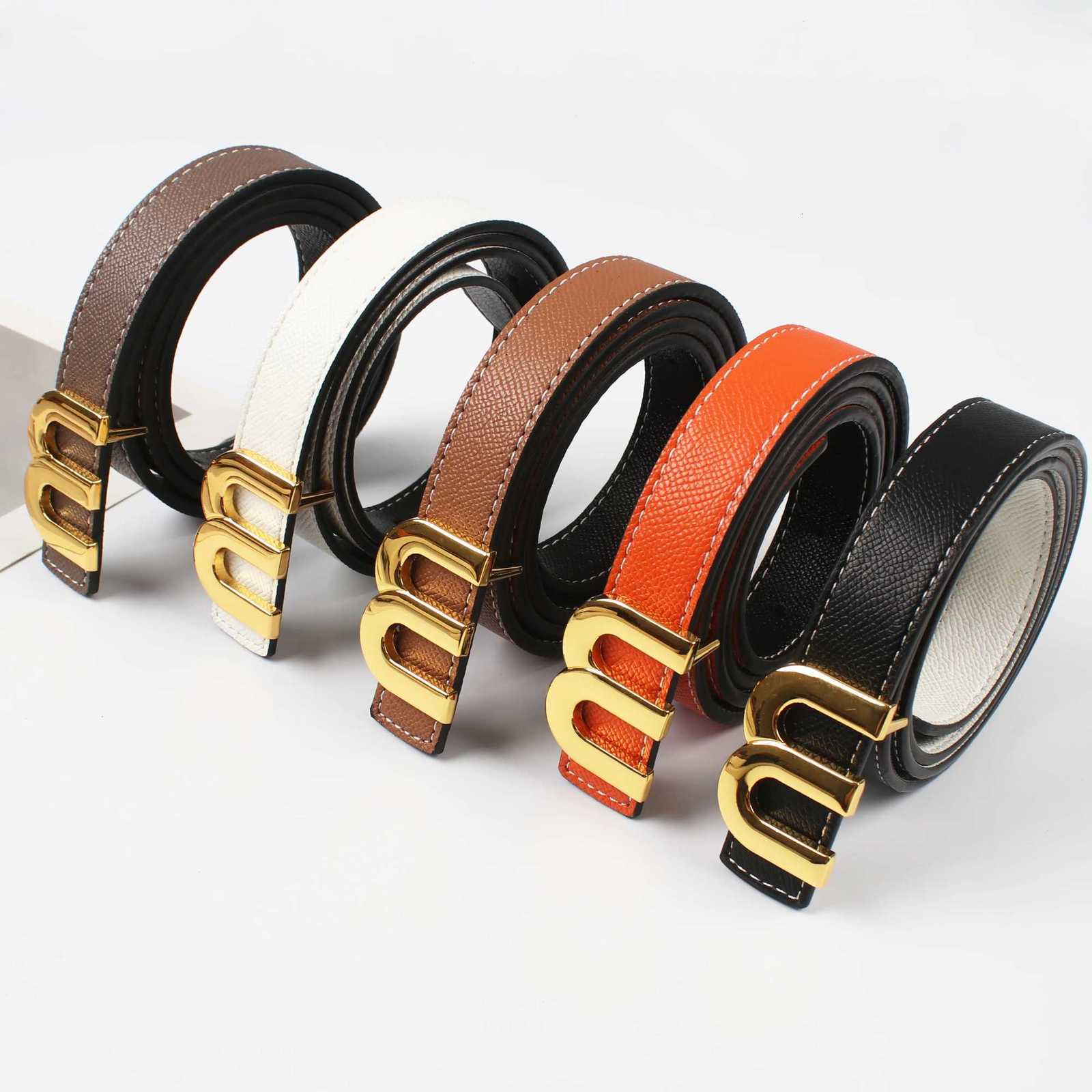 Luxury The new double-sided use of smooth buckle high-quality 23cm leather belt fashion trend versatile decorative cowhide thin trouse Y251210