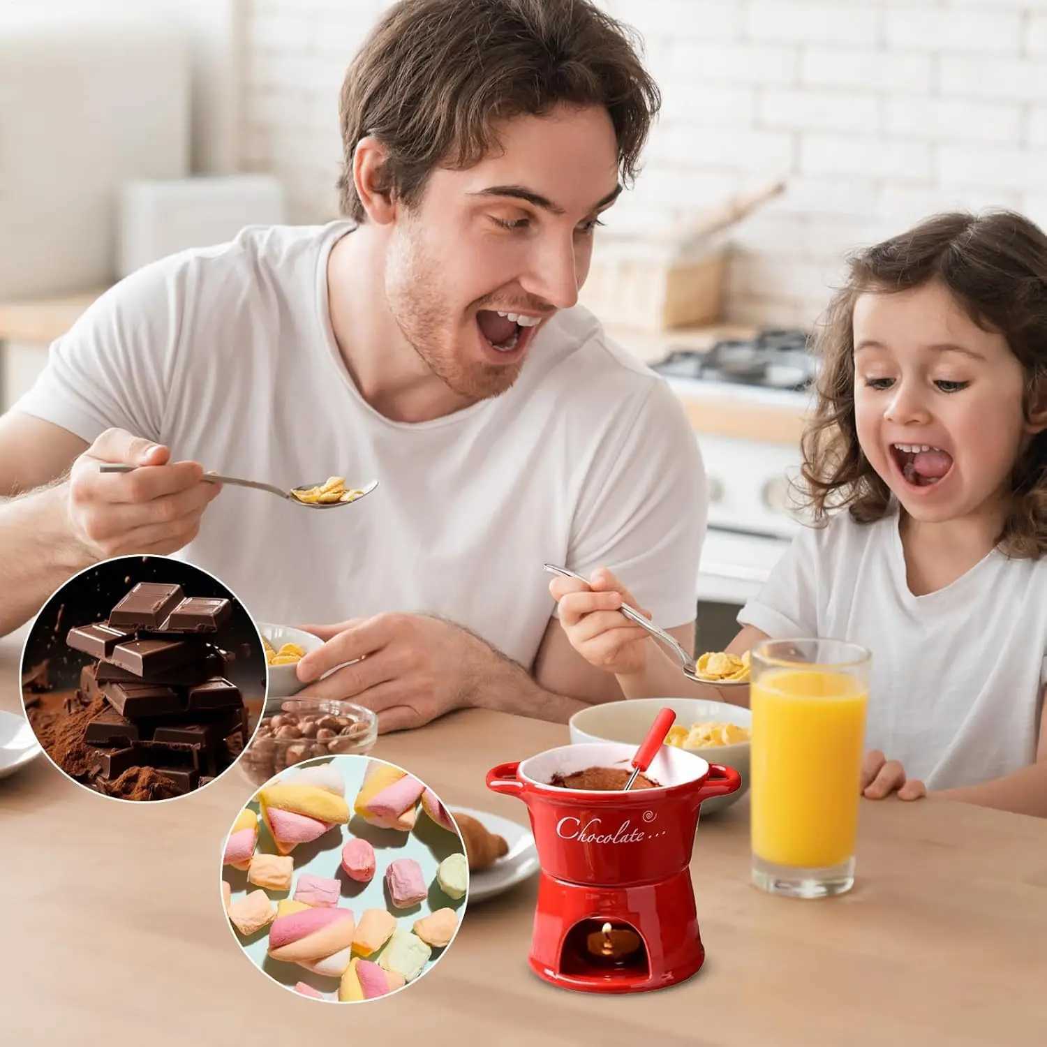 300ml Chocolate Melting Cup with Fork Candle Ceramic Butter Cheese Fondue Cup for Dessert Family Christmas Gatherings Gift C251210