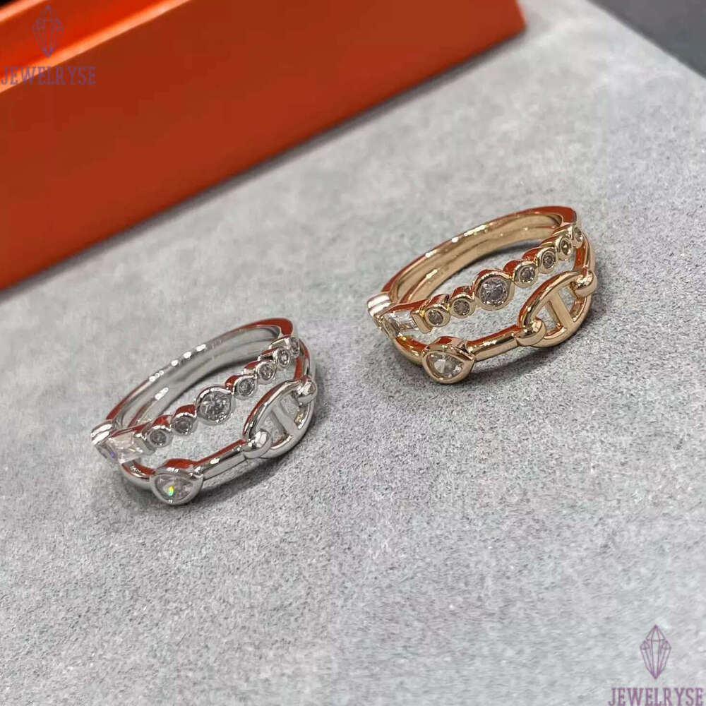 Luxury classic letters designer band ring for women girls charm elegant double layered row zircon hollow rings jewelry silver rose gold two colors