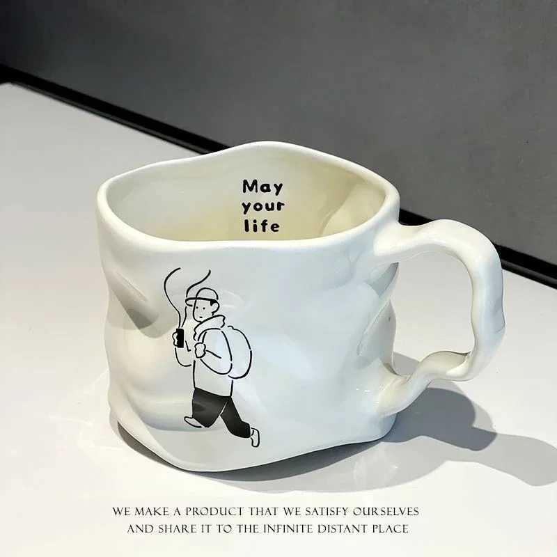 Irregular High Aesthetic Ceramic Mug with Mirror Finish Creative Coffee Mugs Simple Breakfast Milk Cups Birthday Gift Tea Cup C251210