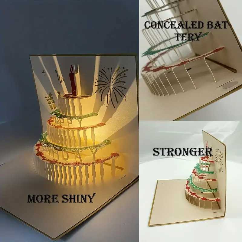 sical Birthday Greeting Cards 3D Up Gift Card with Led sic Gift Cards with Envelope Wedding Decorations for Tables H251210