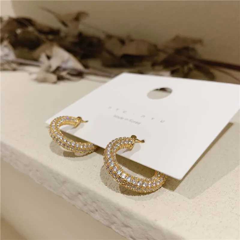 Stainl Steel Gold Color Large Round Hoop Earrings for Wen Exquisite Shiny Zircon Circle Hie Chunky Earring Jewelry Gifts Y251210