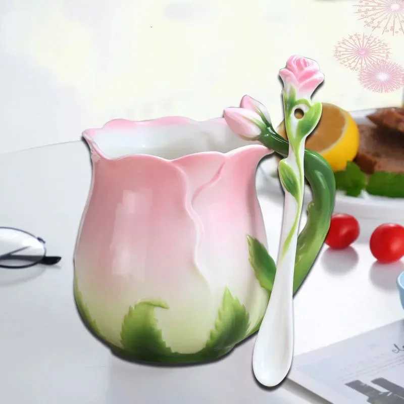 Pink Ceramic Coffee Cup European Bone China Three-dimensional Flower Home Afternoon Camellia Tea Cup C251210