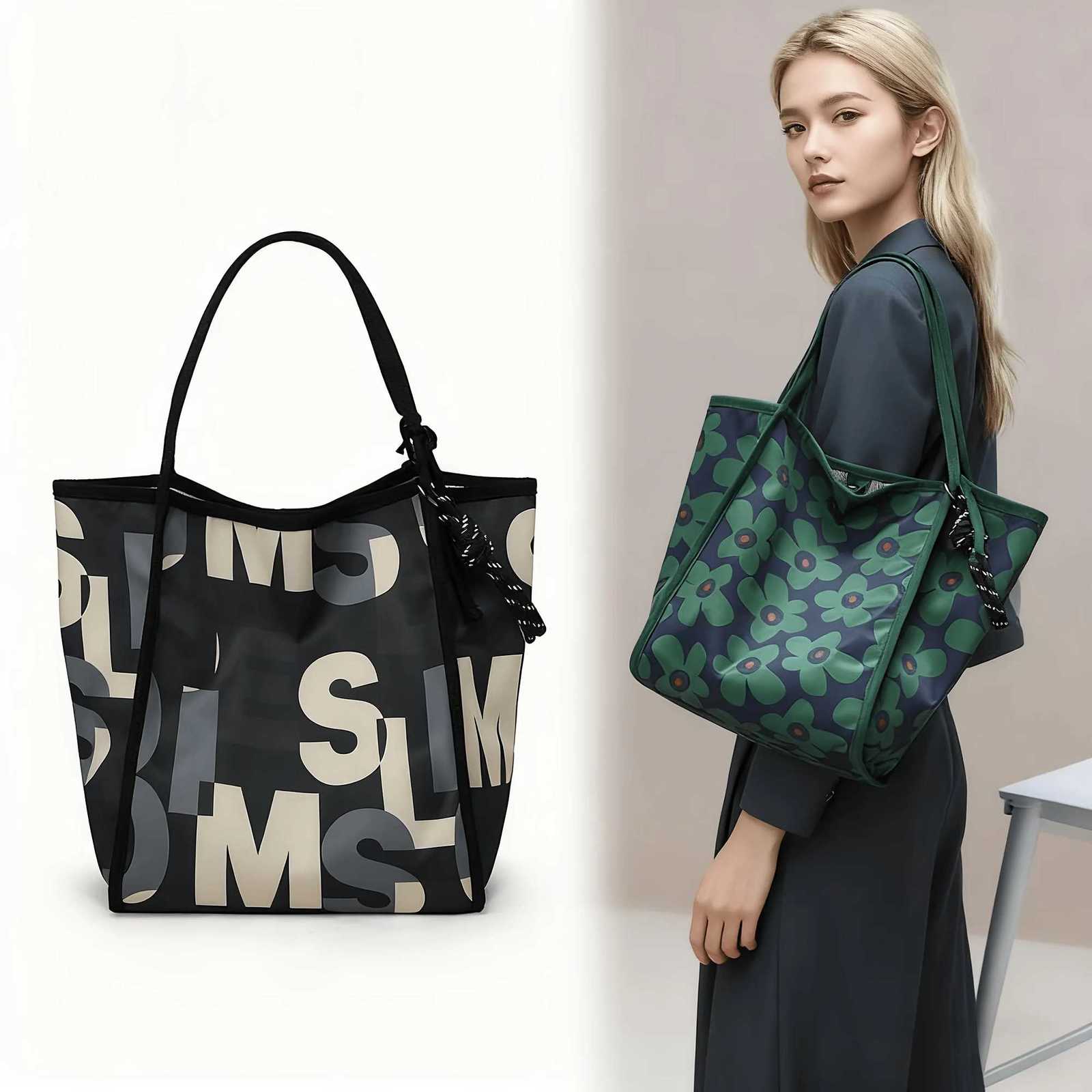 Lightweight Nyl Tote Bag for Wen Mtiple Pockets Stylish Geetric Pattern Adjustable Shoder Strap Nyl Tote Bag Y251209