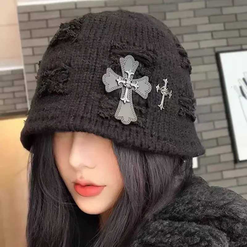 Luxury Knitted Fisherman Hat Womens Autumn Winter Fashion Retro Streetwear Bucket Hat with Leather Tag Post Apocalyptic Style Y251209