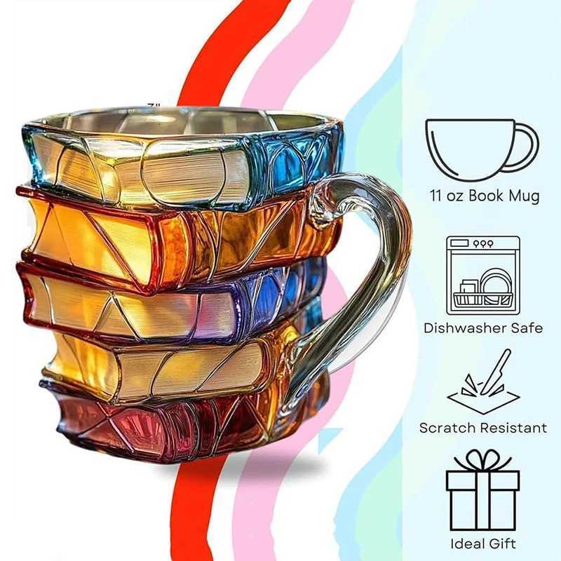 Painted Book Mug 11oz Novelty 3d Painted Books Coffee Mug Unique Colorful Resin Books Stack Coffee Cup Collection Gifts C251210