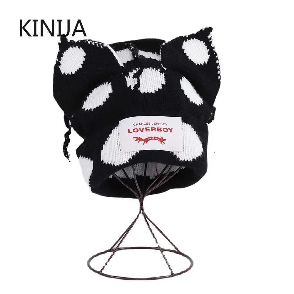 Luxury Winter Cat Ear Skullies Cute Women Fox Hat Crochet Knitted Hat Costume Beanie Hats Women Christmas Gift Hip-hop Cap Cold Hat Y251209