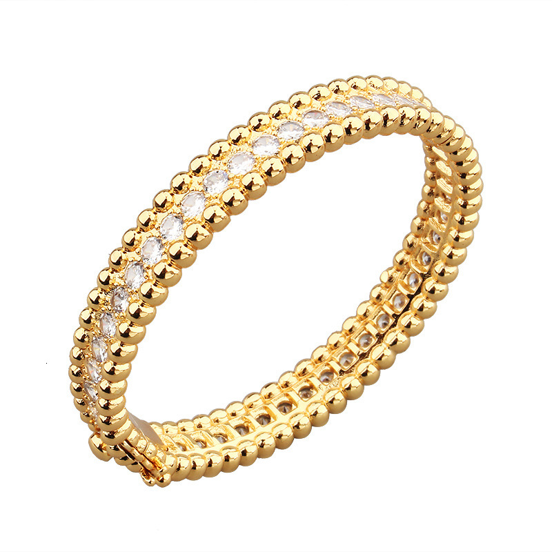 Single Row Full Diamond Copper Gold Plated 18K Rose Gold Bead Edge Bracelet for Women, Starry Sky Kaleidoscope Live Streaming Jewelry