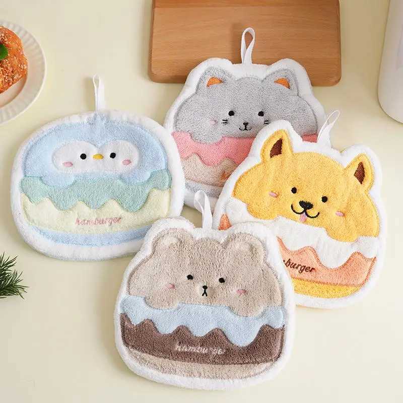 Cartoon Burger Animal Towel Hanging Kitchen Hand Wipe Thickened Handkerchief Rag Absorbent With Hanging Loop Bathroom Supplies C251210