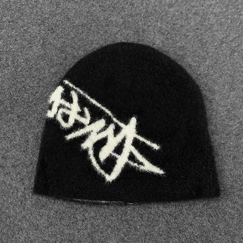 Luxury Trendy Letter Jacquard Knitted Woolen Hat Autumn Winter Plush Insulated Street Style Y2K Fashionable Cap Y251209