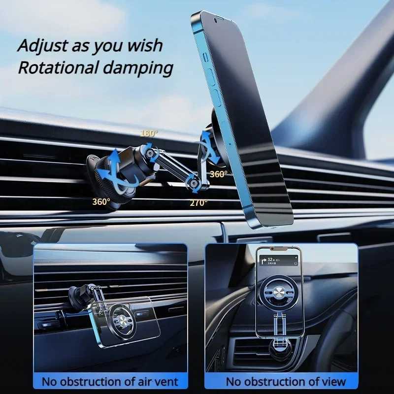 Oatsbasf Magnetic Car Phone Holder for Car Air Vent Phone Stand 360Rotation Foldable for iPhone 16 15 Universal Phone Mount C251210