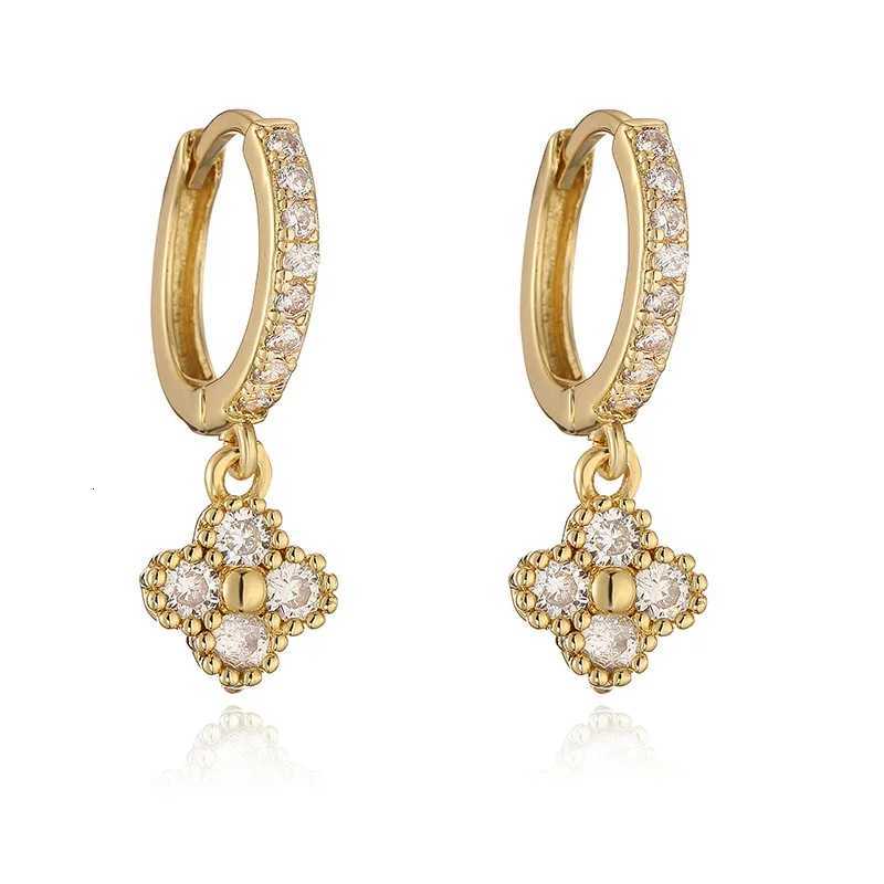 1Pair 18K Gold Plated Brass Small Hoop Earrings with Crystal Zirconia wer Pendant Earrings Perforated Wen Jewelry Gift Y251210