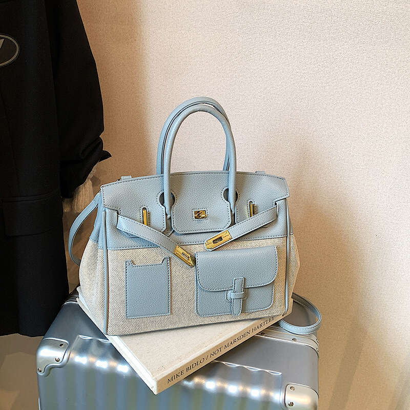 Fashion Color-Block Large Capacity New Commuter Versatile Crossbody High-End Feel Women's Handbag Platinum Bag