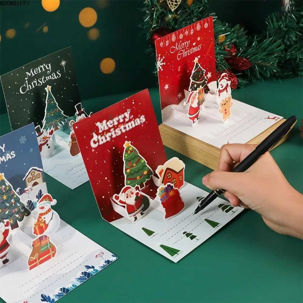 3D up Merry Christmas Cards Greeting Cards with Envelope Santa Claus Snowman Laser Cut Xmas Happy New Year Greeting Cards H251210