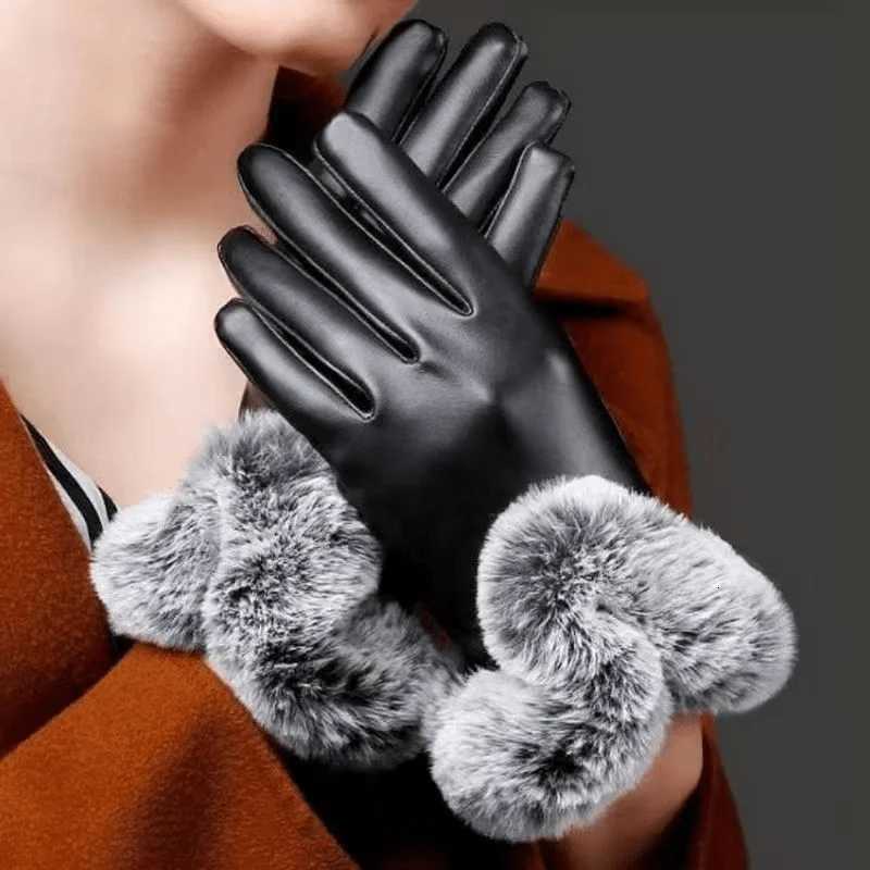 Fashion Winter Gs Wen Black Waterproof Faux PU Leather Cashmere Warm Gs Driving Mittens Touch Screen Gs Y251210