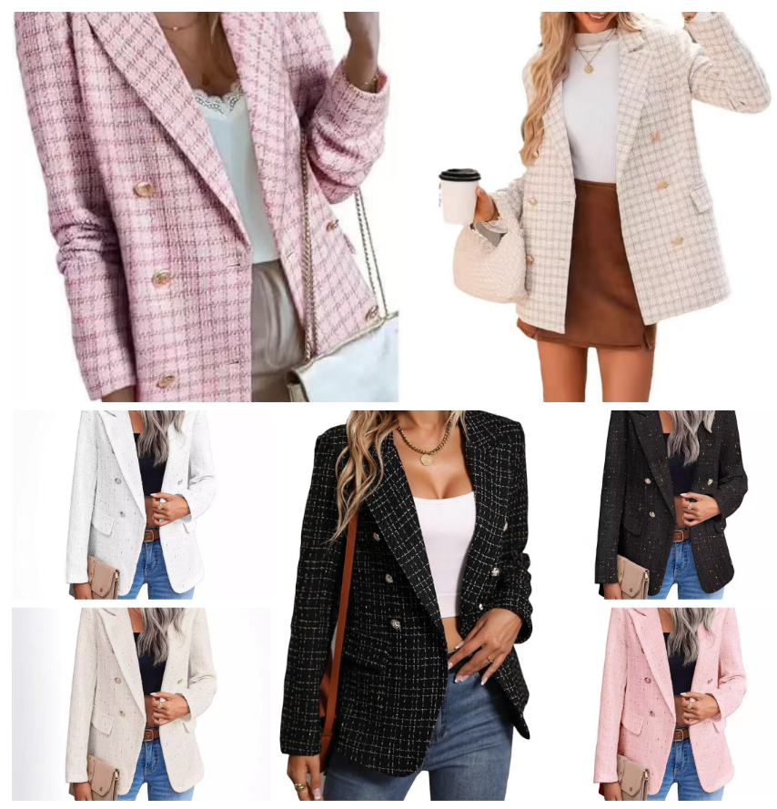 Women's Suits & Blazers European and American New Fashion Coarse Tweed Suit Jacket Women's Fashion Casual Lapel Single-button Jacket Button 