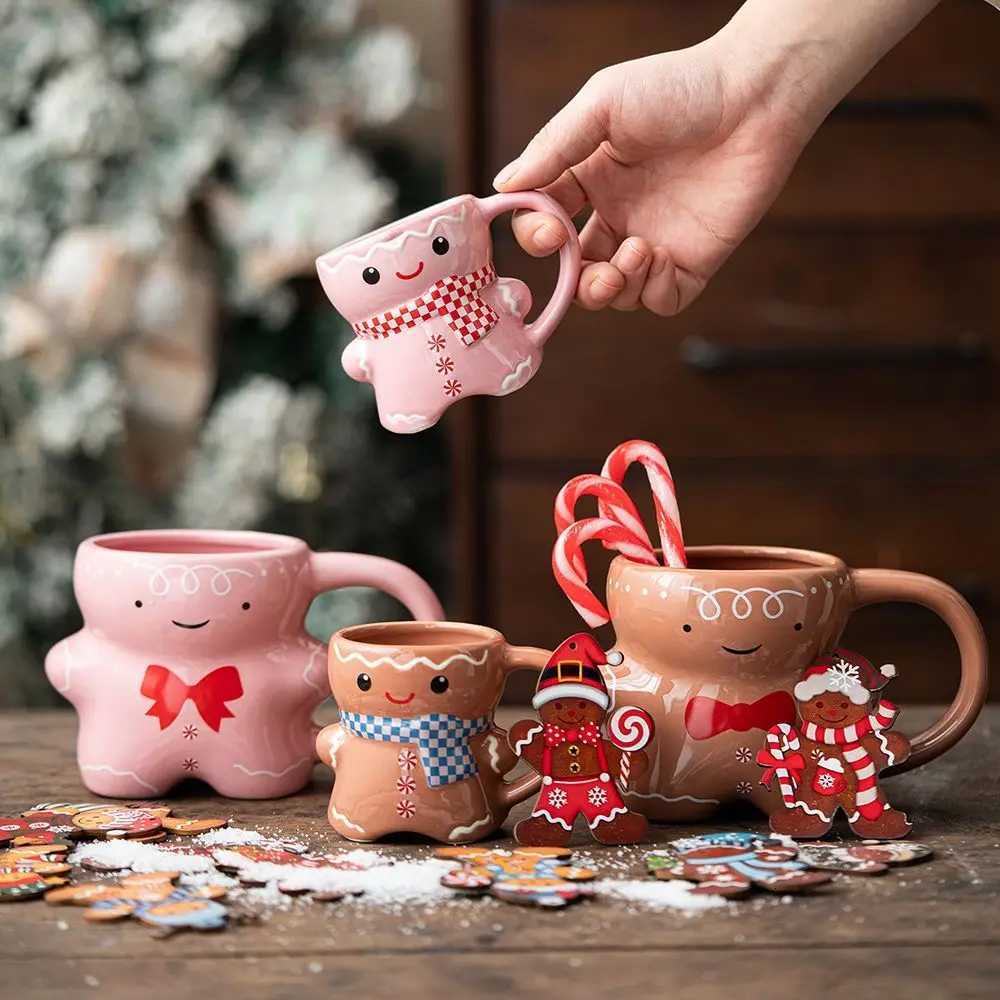 Christmas-themed Gingerbread Man Cartoon Cute Ceramic Mug Milk Coffee Cup Couple Mugs Gift For Christmas C251210