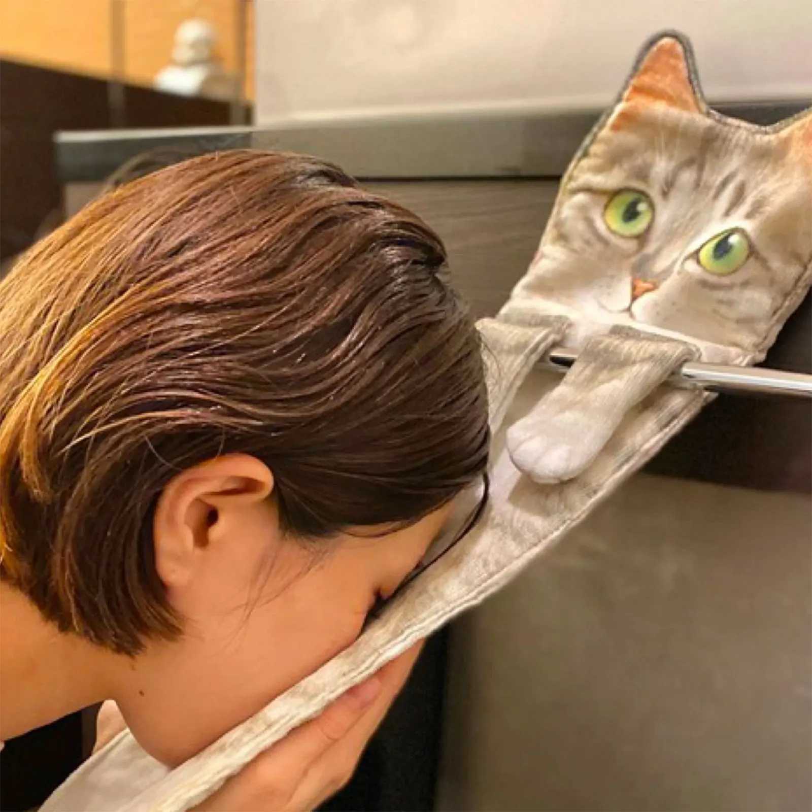 funny Cat Hand Towels Kitchen Bathroom Hand Towel Ball with Hanging Loops Quick Dry Soft Absorbent Microfiber creative Towels C251210