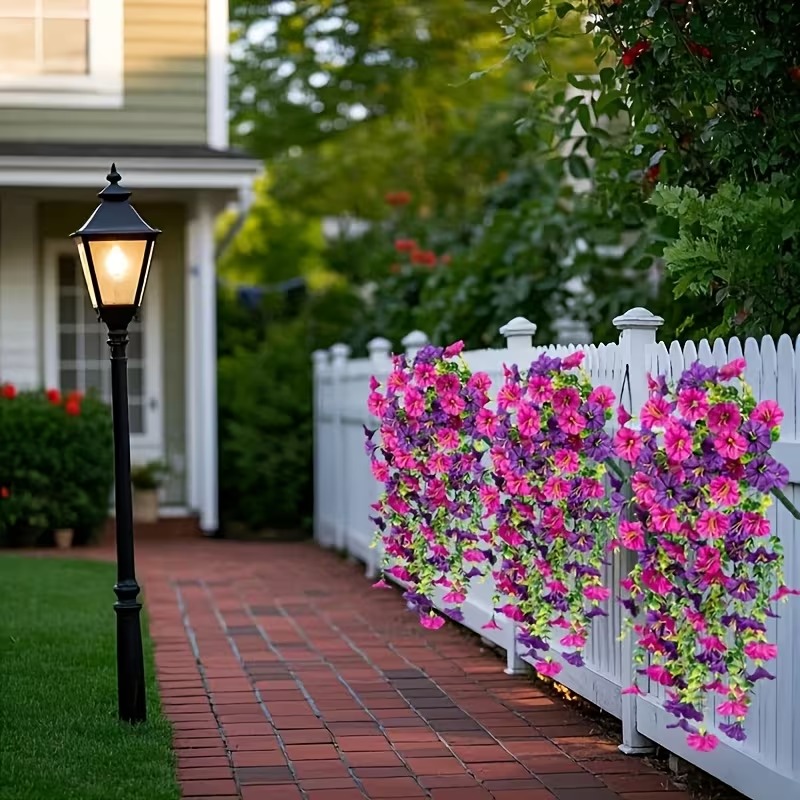 Four morning glory hanging decorations, paired with woven morning light and eucalyptus leaves, suitable for office and garden decoration, Thanksgiving
