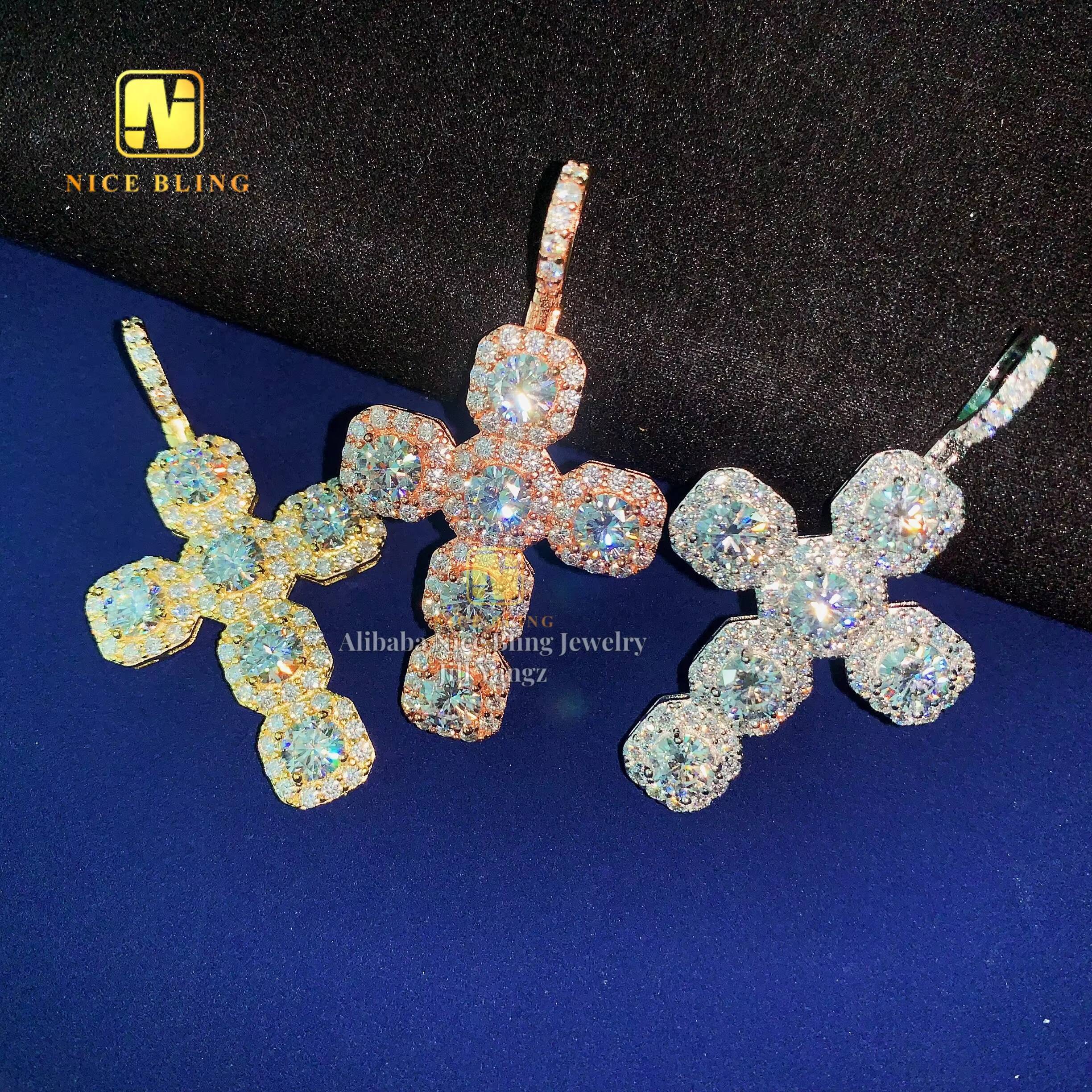 Cross Pendant Moissanite Pendant Pass Diamond Tester Hip Hop Iced Out Pendant Religious Jewelry