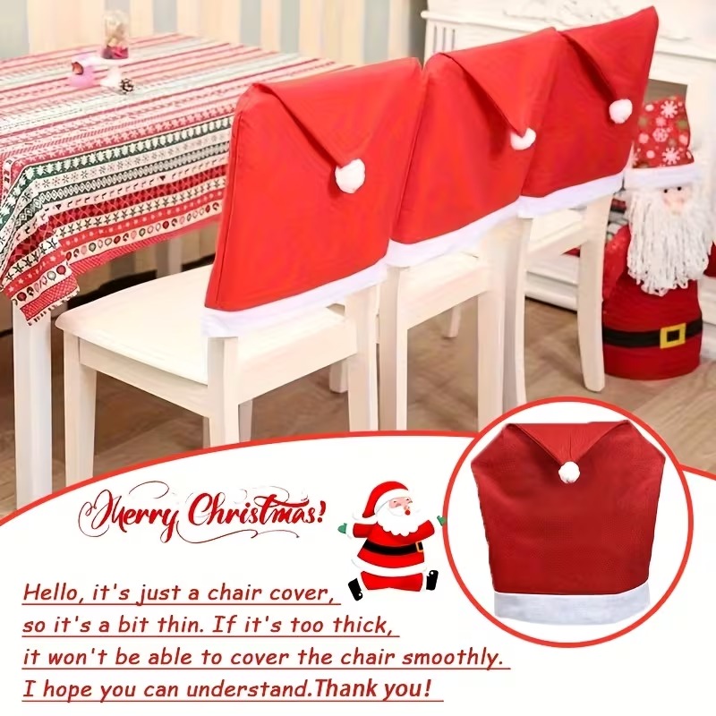 Christmas Chair and Tableware Set, 12 Pieces - Festive Red Santa Hat Design, Perfect for Holiday Dining and Party Decorations