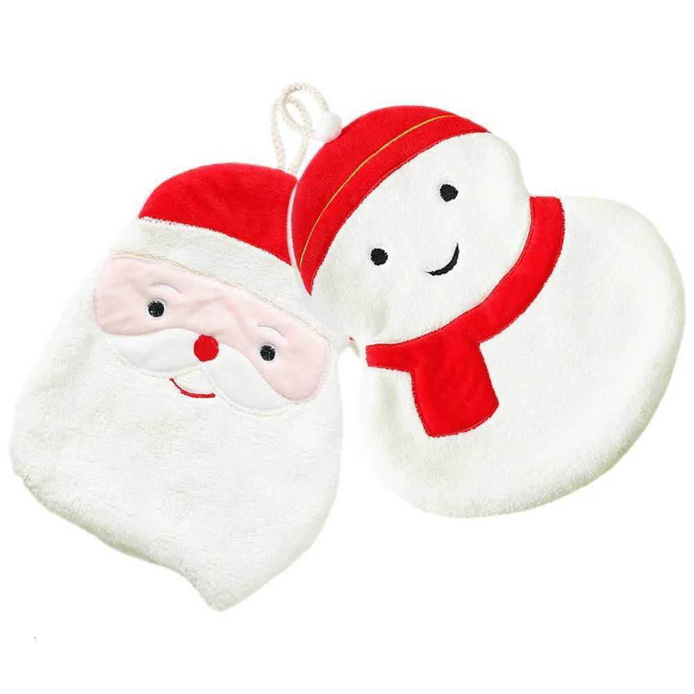 2Pcs Christmas Hand Towels Coral Fleece Absorbent Soft Decorative Hand Towels for Kitchen Bathroom Xmas Santa Snowman Pattern C251210