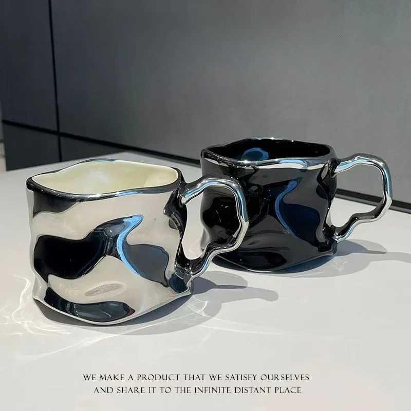 Irregular High Aesthetic Ceramic Mug with Mirror Finish Creative Coffee Mugs Simple Breakfast Milk Cups Birthday Gift Tea Cup C251210
