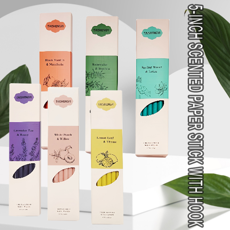 Incense Multi-Scent 5-Inch Scented Paper Sticks (5pcs + Hook) - Home & Auto Fragrance Sticks