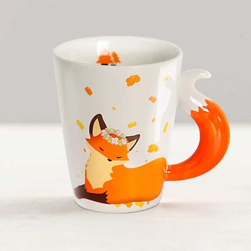 Creative Animal Ceramic Mug cartoon animal coffee cup Ceramic fox Cartoon Coffee mugs fox tail Handle Personzed water Cups C251210