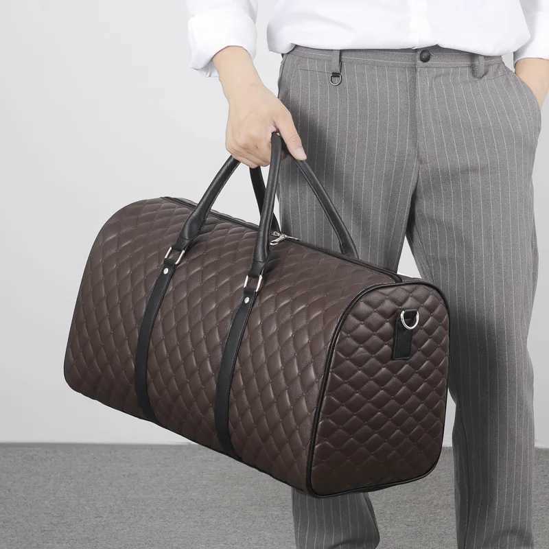 Travel Tote Business Large Capacity Handbag Gym Fitness Man PU Leather Lingge Duffle Lage Sports Weekend Outdoor Boarding Bag Y251209