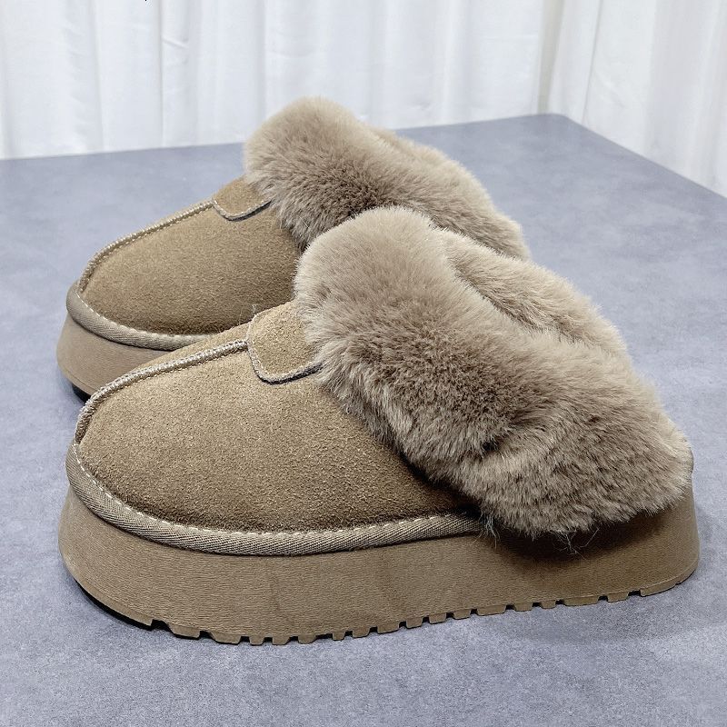 Designer Shoes Thick-Soled Snow Boots Women Winter Platform Sole Closed-Toe Height-Increasing Furry Slippers Thickened and Fleece-Lined for Outdoor We