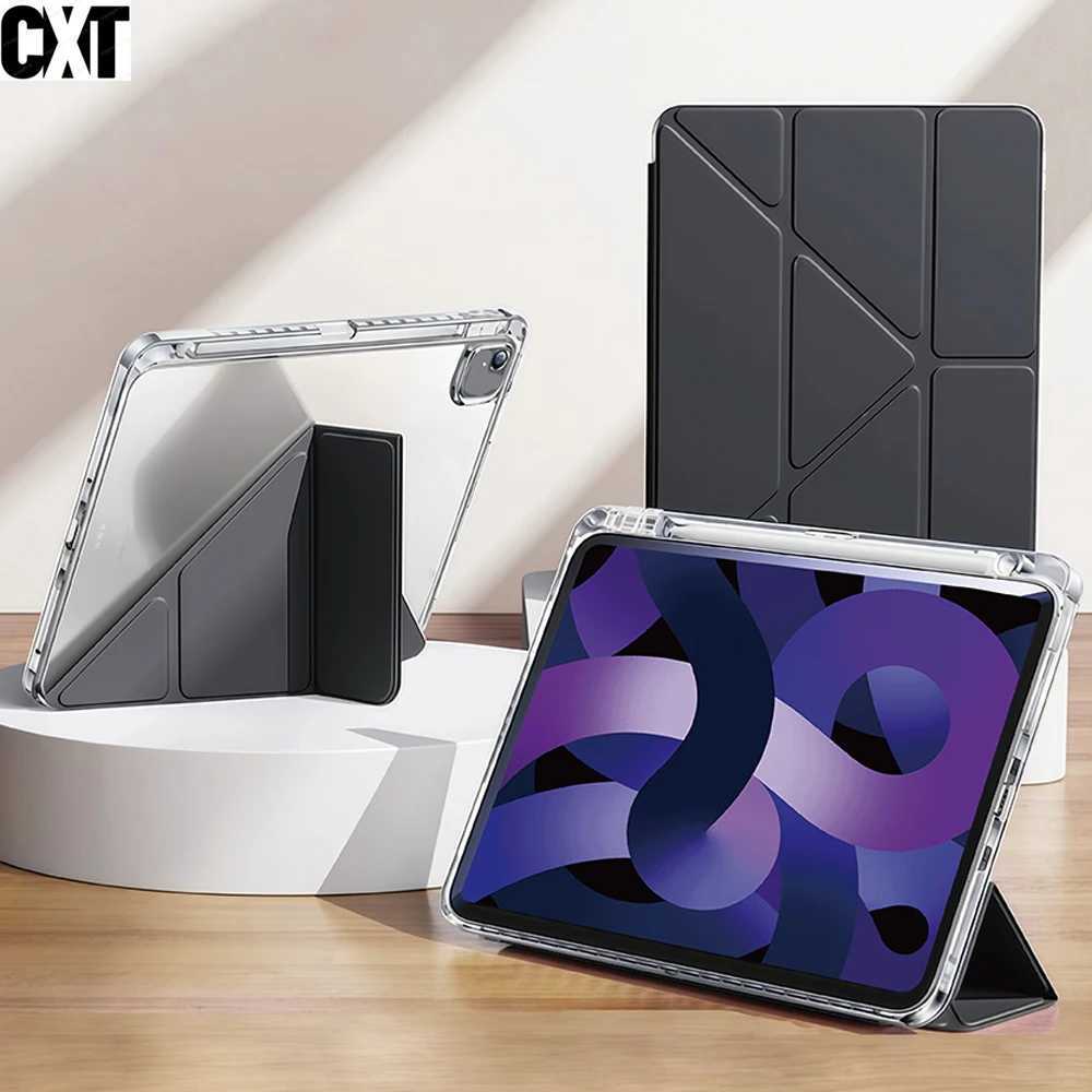 for iPad Air 4/5/6/7 M2 M3 Y-Shaped Stand CaseSlim Stylish Clear for ipad Case with Pencil Holder Mutil Angles Folding Cover H251210