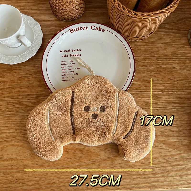 Cartoon Croissant Bread Hanging Hand Towel Coral Velvet Hair Does Not Lose Kitchen Bathroom Absorbent Towels Home Supplies C251210