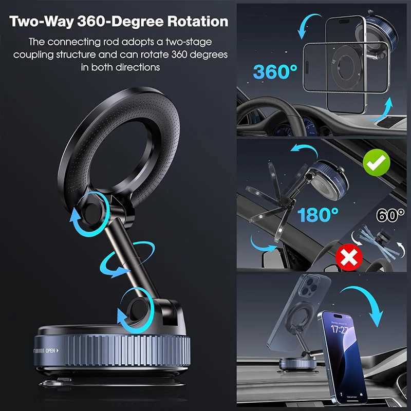 Car Mount Vacuum Magnetic Holder Foldable Strong Suction Stand For Cell Phone For iPhone 16 15 12 13 14 11 Prax C251210