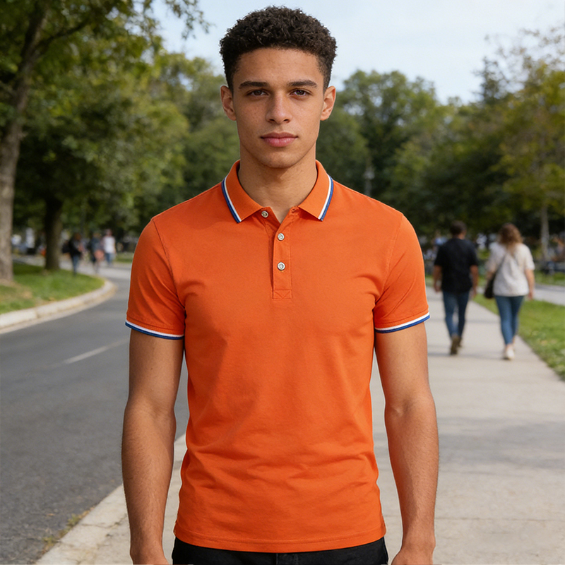 Men's Contrast Trim Polo Shirt Short Sleeve Casual Golf Shirt with Collar for Daily & Business Wear CF3699