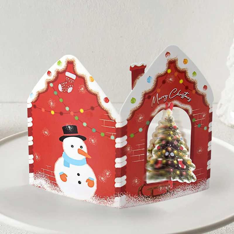 10Pcs 3D Christmas Greeting Card Creative House Shape Postcard Card Merry Christmas Decoration For He New Year 2026 Gift Cards H251210