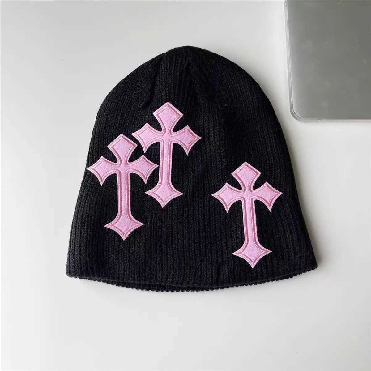 Luxury Fashion Knitted Winter Hat For Women Lightweight Foldable Keep Warm Windproof Cycling Hats Y2K Cross Decor Beanies Hat Y251209
