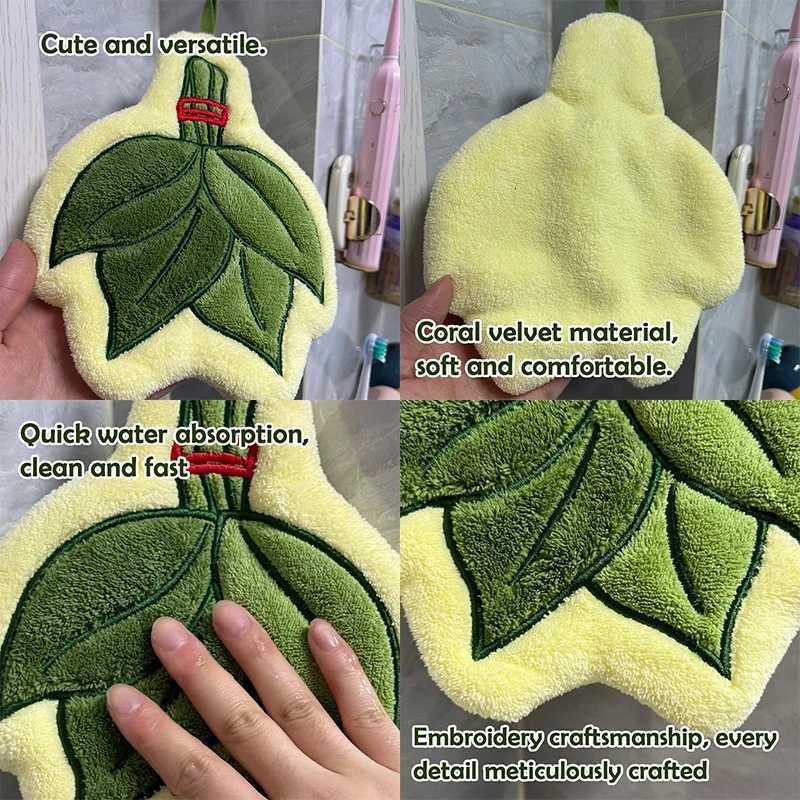 Tropical Plants Leaves Hand Towels Absorbent Kitchen Handkerchief Coral Fleece Bathroom Hands Towel Wall Hanging Kitchen Rag C251210