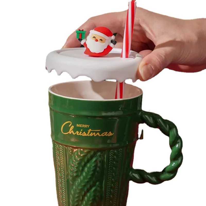 Creative Christmas Mug Water Cup with Lid and Spoon Ceramic Coffee Cup New Design Office Home Drinking Mugs Childrens Gift C251210