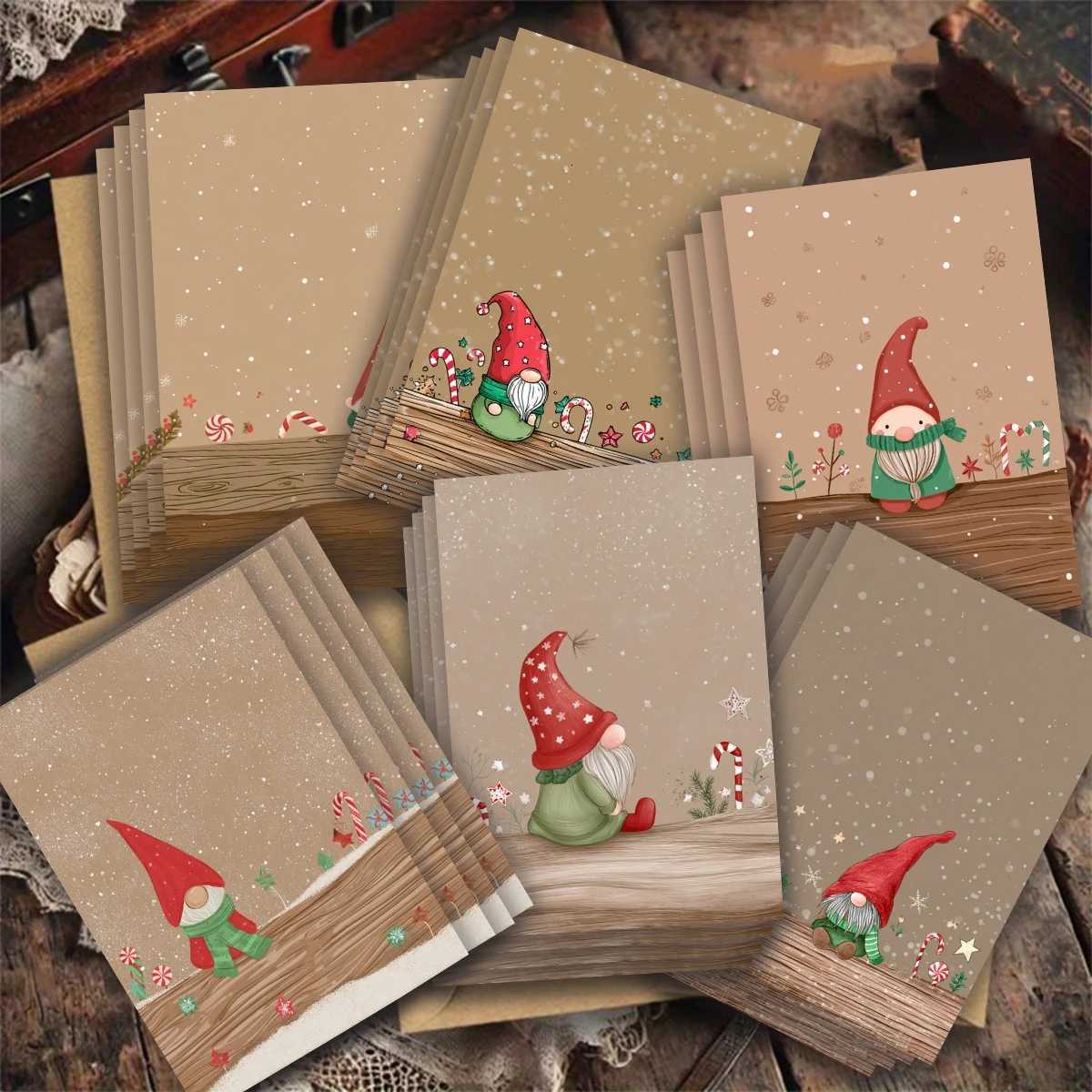 12pcs 6 envelopes 6 cards /24pcs 12 envelopes 12 cards Christmas greeting cards featuring wearing a red hat postcard H251210