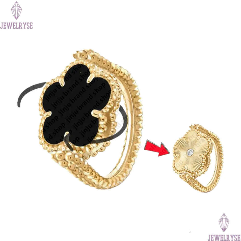 jewelry woman 15mm clover Minimalist lucky flower mother of pearl turquoise rotatable 925 silver rose gold jewelery luxury designer ring