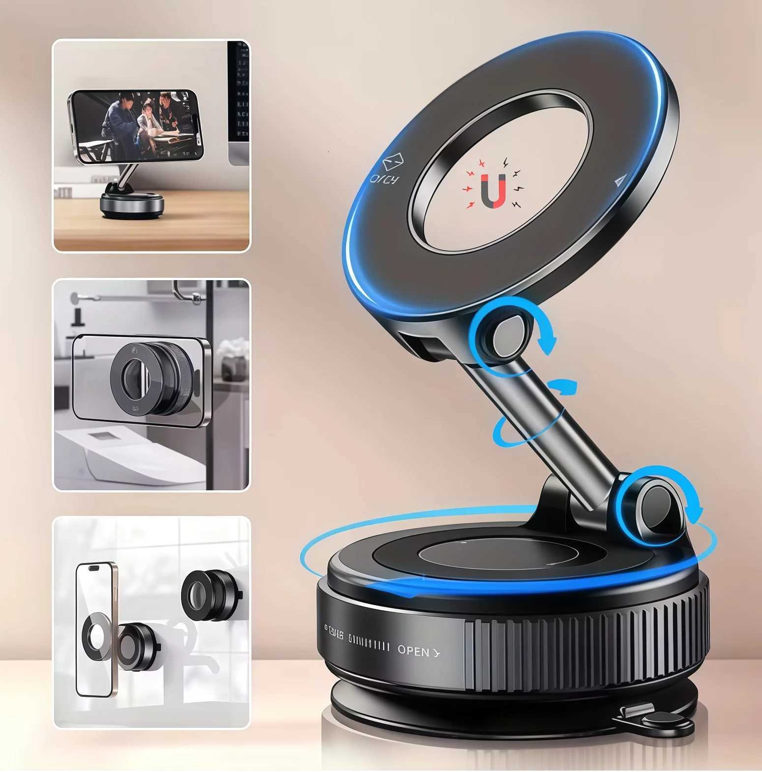 Magnetic Vacuum Phone Holder Car Mount Vacuum Adsorption Car Phone Mount Foldable Car Navigation Holder for Gym Bath Shower C251210