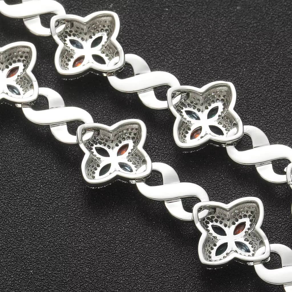 BES Hip Hop Fashion Pink Clover Bracelet for Men and Women Trendy MoissaniteJewelry for Parties