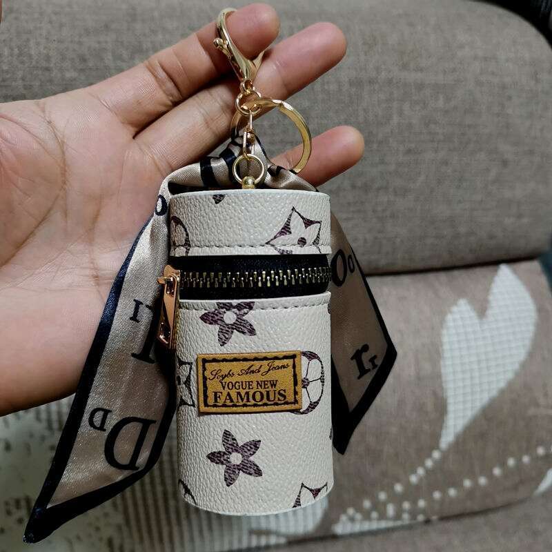 Creative Silk Scarf Monogram Bucket Keychain Large Capacity Storage Bag Accessory Pendant Gift