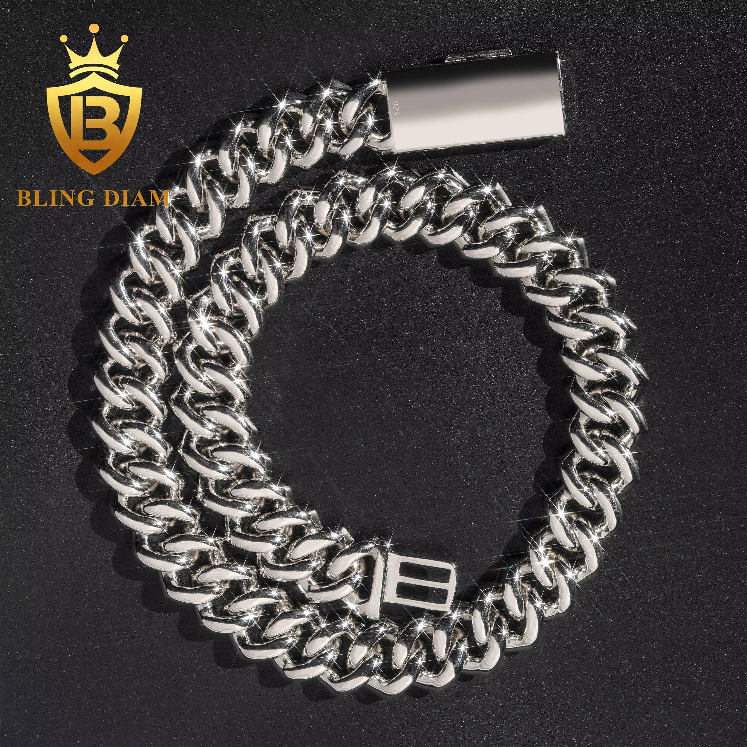 18mm Hip Hop Jewelry 4 Row Iced Out Miami Cuban Link Chain Moissanite 925 Silver Bracelet Necklace for Men