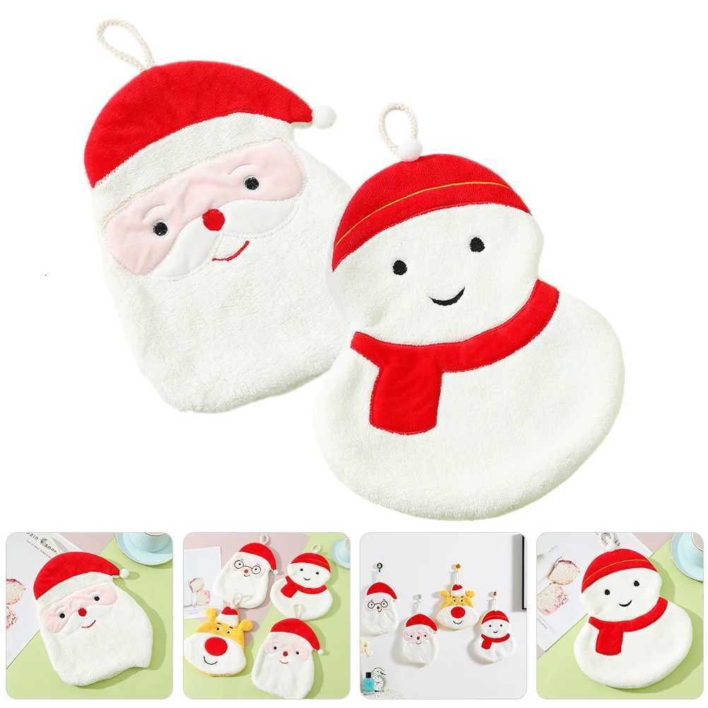 2Pcs Christmas Hand Towels Coral Fleece Absorbent Soft Decorative Hand Towels for Kitchen Bathroom Xmas Santa Snowman Pattern C251210