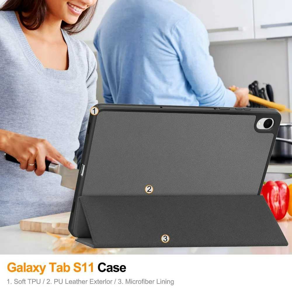 For Galaxy Tab S11 11 inch 2025 with Pencil Holder Cover Funda 5G SM-X730/SM-X736 11 Tri-Folding Flip Stand Case H251210