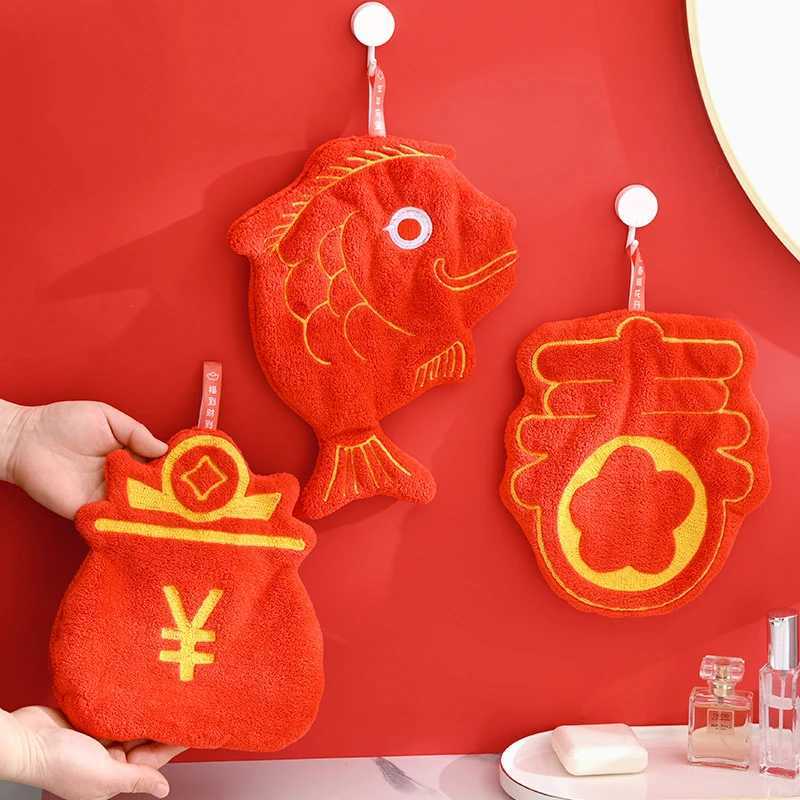 Coral Fleece Soft Hand Towel Bathroom Hanging Washing Hand Towels Handkerchief Rag Spring Festival Fortune Souvenirs Gifts C251210